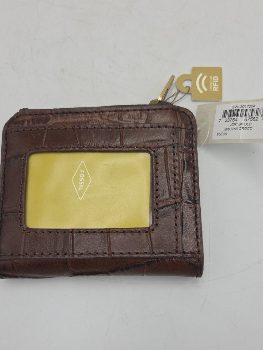 Fossil Brown Croc-Embossed RFID Wallet & Owl Charm - Picture 5 of 8